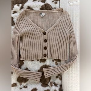 cropped tan sweater / cardigan